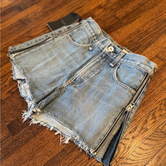 rag & bone Maya Blue Jean Shorts Zipper High-Waisted Frayed Hem Size 23 XS - Picture 5 of 10